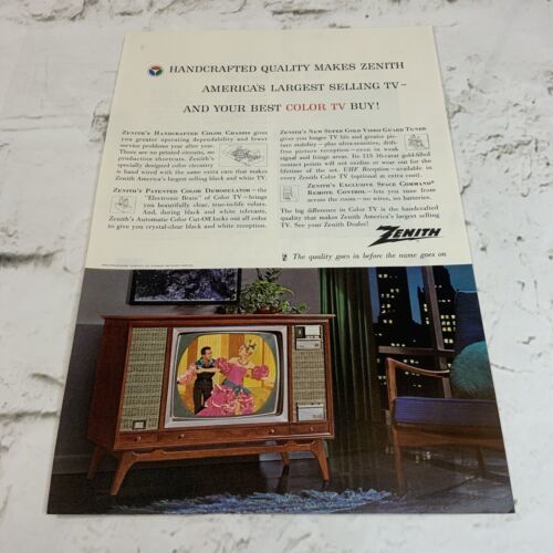 Vintage 1963 Advertising Art Print Ad Zenith Color TV Set Handcrafted Quality - $9.89