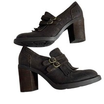 Born Hazel Women&#39;s 9 M Brown Leather Kiltie Fringe Buckle Strap Heel Ankle Boots - £38.76 GBP