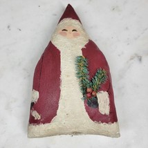 Vintage Santa Claus Sack Red Hand Made Stuffed Christmas Decor Signed 1989 - $18.49