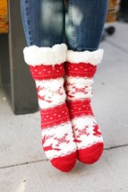 Red Holiday Reindeer Sherpa Traction Bottom Slipper Socks - $11.99