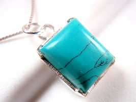 Four-Pronged Turquoise Pendant 925 Sterling Silver Rectangle New - £7.18 GBP