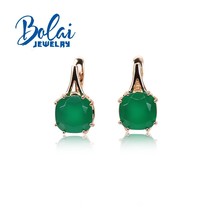 Hot green natural agate stone 925 sterling silver rose gold earrings simple fash - £38.70 GBP