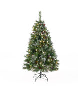 4.5ft Glitter Christmas Tree with Red Berries Pine Cones &amp; 200 Lights - $97.44