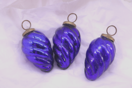 Vtg Lot Of 3 Cobalt Blue Kugel Art Crackle Glass Swirl Christmas Ornament - $53.99