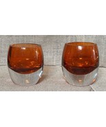 Rounded Orange Glass Tea Light Candle Holder Set Fall Harvest Boho Jewel... - £10.97 GBP