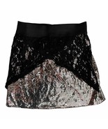 Truluv Girls Sequin &amp; Lace Black &amp; Silver Skirt Girls Size 14 Elastic Waist - $14.85