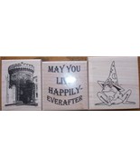 LOT 3 BRAND NEW RUBBER STAMPS~castle, toad, happy - £12.77 GBP