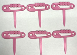 Bakery Craft Set of 6 Diaper Pin Baby Shower Cupcake Picks Pink BC6 - £7.02 GBP