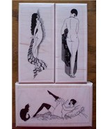 LOT 3 NEW RUBBER STAMPS FRENCH NUDE LADY LADIES CAT - €21,72 EUR