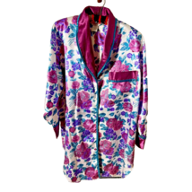 Mervyn&#39;s Partners Floral Satin Sleep Shirt Button Down Closure - £11.72 GBP