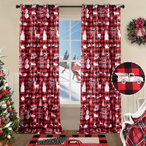 Christmas Curtains 84 Inches Long For Living Room Buffalo Plaid Snowman Country - £28.76 GBP