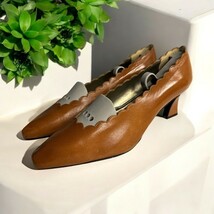 Vtg Valerie Stevens leather scallop edge heels Camel Women’s Sz 8 Pumps ... - $23.51