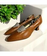 Vtg Valerie Stevens leather scallop edge heels Camel Women’s Sz 8 Pumps ... - $32.15 CAD
