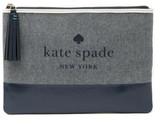 Kate Spade Ash Logo Large Tassel Pouch Navy Blue Canvas WLRU5328 NWT $69... - £27.02 GBP