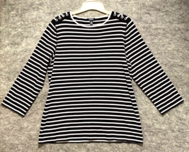 Chaps Womens Shirt Size XL Black White Stripes 3/4 Sleeve Stretch Rivets... - £11.87 GBP