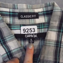 Carbon Shirt Men Large Blue Plaid Long Sleeve Button Up Casual Classic Fit - £17.84 GBP