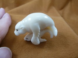 (tb-seal-4) Mama + baby seal white Tagua NUT palm figurine Bali I love s... - $51.41