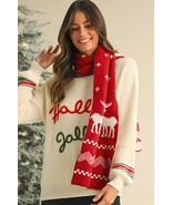 Burgundy Elk Christmas Tree Print Knitted Scarf - $10.36