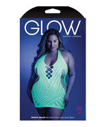 STRETCH FISHNET OPEN BACK HALTER DRESS NEON GREEN GLOW QUEEN SIZE - $468.22 MXN