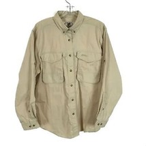 Womens Size Large LL Bean Beige Fly Fishing Button Front Tactical Shirt Top - £21.93 GBP