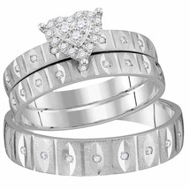 14kt White Gold Round Diamond Heart Matching Bridal Wedding Ring Band Set - £799.03 GBP