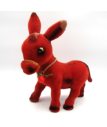 Flocked Fuzzy Donkey Coin Piggy Bank Red Gold Chain Rose Bell Hong Kong ... - $28.84