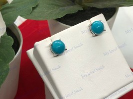 Women&#39;s Solid 925 Sterling Silver Blue Gemstone Round Turquoise Stud Earring 8mm - £17.50 GBP