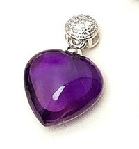 Natural Amethyst Heart-shaped Pendant S925 Sterling Silver Golden Inlaid zircon  - £31.30 GBP