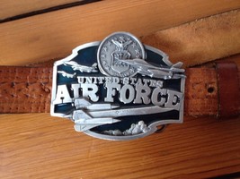 USAF Siskiyou US Air Force Military Pewter Buckle Handtooled Leather Bel... - $203.29 CAD