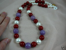 (v-705) Pearl Purple Red Hat Society lady glass bead Necklace - £38.10 GBP