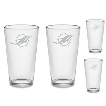 SET - Miami Dolphins Pint Beer Glasses Etched Tumblers Drinkware - £33.63 GBP+