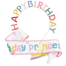 Happy Birthday Headband and Satin Sash Rainbow Headband Birthday Headpiece for W - £11.19 GBP