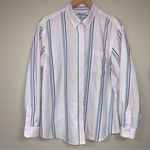 White Pastel Striped Button Front Shirt Long Sleeve Linen Blend Top Wrinkle Free - £20.39 GBP
