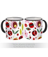 Flowers Bugs : Gift Mug Daisies Ladybugs Leaves Summer Pattern Wedding B... - $15.90
