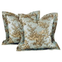Pair Pillow Covers Designer P Kaufmann Aqua Brown French Country Scenic Toile - £56.37 GBP