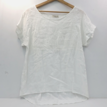 Terzo Millennio Linen Top Embroidered Large White High Low Short Sleeve ... - £48.95 GBP