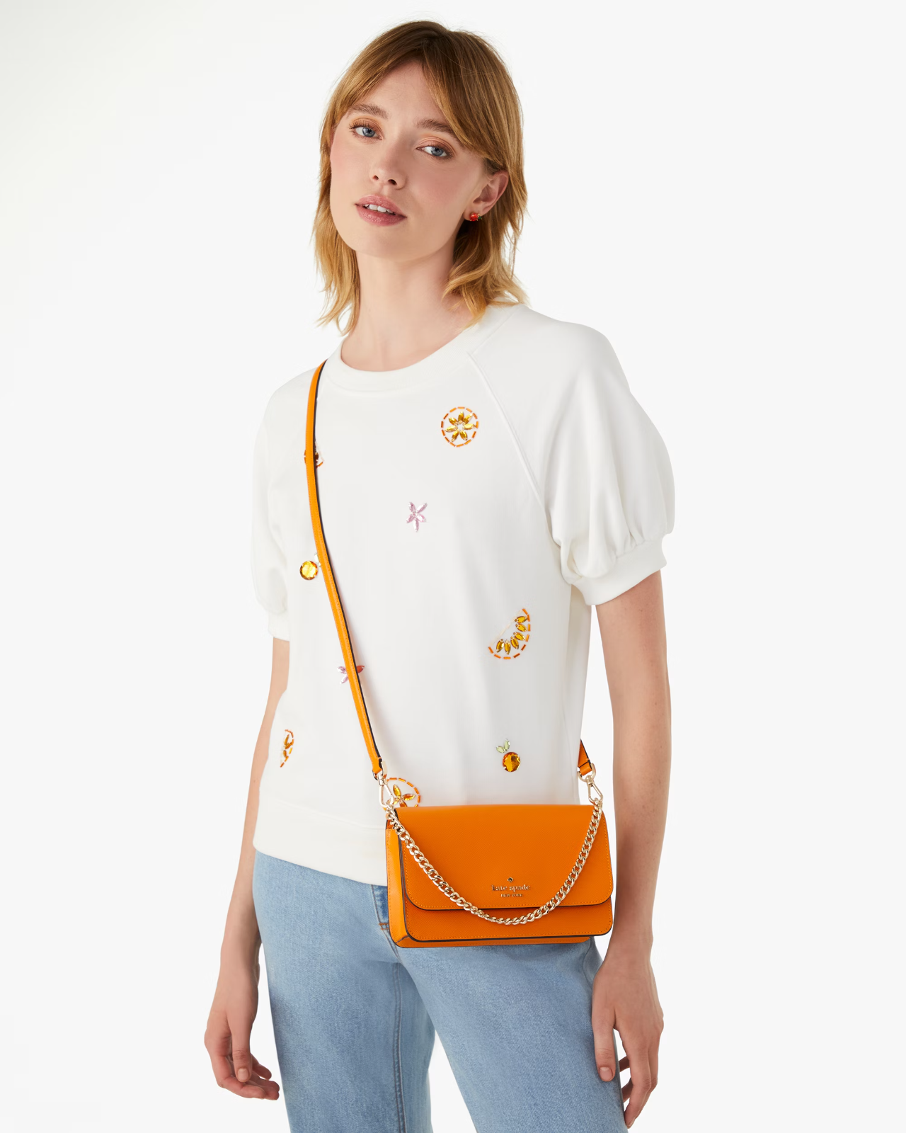 NWB Kate Spade Madison Flap Crossbody Orange Leather Handbag KC586 Gift Bag FS
