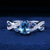 2.25Ct Oval Cut Aquamarine 925 Sterling Silver Cross Over Leafy Engagement Ring - £87.92 GBP