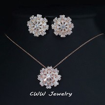 CWWZircons Design Vivid Flower Ladies Jewelry Rose Gold Color Cubic Zirconia Pav - £19.35 GBP
