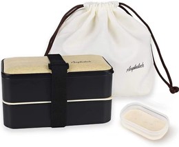 (Bamboo Black) Lunch Bento Box with Upgraded Adjustable Strap, Stackable Reusabl - £31.17 GBP