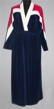 VTG Correlations Navy Blue Pink White Velour Adjustable Tie Wrap Bathrobe Wm S/M - £29.50 GBP