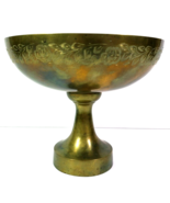 Etched Floral Vintage Brass Footed Bowl 6.5&quot; x 7.75&quot; Base 3.25&quot; - $16.82