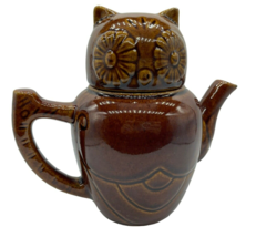 Vintage Owl Figural Teapot Ceramic MCM 1970s Brown Retro Bird Geometric 5&quot; - $40.00