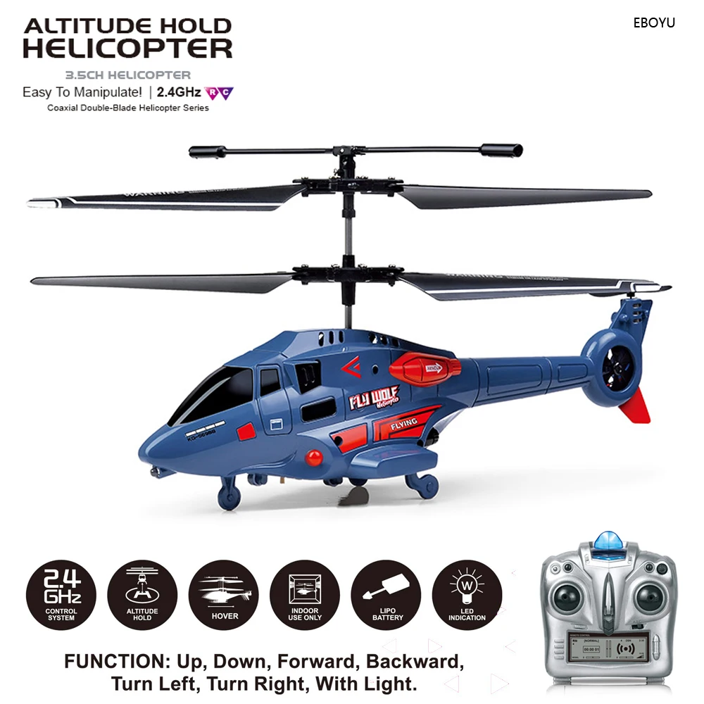 EBOYU S770/S737/S727 RC Helicopter 2.4GHz 3.5CH RC Plane Altitude Hold One-Key - $52.75