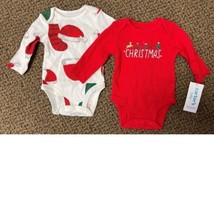 Set of 2 Baby Girls Bodysuits White Red MY FIRST CHRISTMAS Long Sleeve-s... - £10.72 GBP