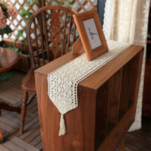 Vintage 6&quot;x70&quot; Farmhouse Crochet Beige Country Rustic Lace Table Runners - $18.49