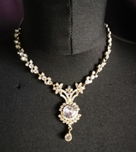 Vintage Rhinestone Necklace Clear Blingy Wedding Adjustable Choker Pendant - £9.91 GBP