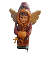 Woodlook Craved Angel With Wings Christmas Statue Holiday  Cabin Look - $12.17