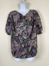 New Directions Womens Size M Purple Knit Animal Print Cowl Neck Blouse - £8.66 GBP