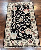 Turkish Flatweave Kilim Rug 3x5, Black, Handmade Vintage Wool Carpet - £547.28 GBP